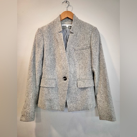 Veronica Beard Farley Wool Tweed Gray Blazer Dickey Jacket Upcollar Size 0 Coat - Picture 3 of 7